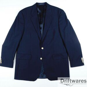 RALPH LAUREN UNIVERSITY CLUB Mens 42 Tall Blue Wool Brass Button Blazer VTG